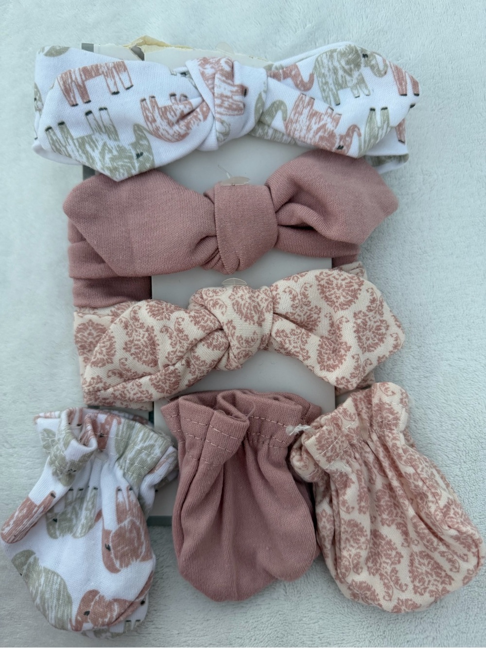 Marshalls Rose, Cream & Taupe Baby Headband and Mittens Set